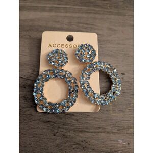 ACCESSORIES Light Blue Crystal Round Double Drop Earrings Gold Tone Sparkly